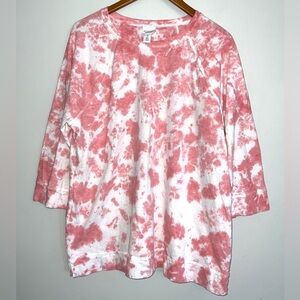 Weekends By Chico’s Pink TieDye Print Top Shirt Sz XL
